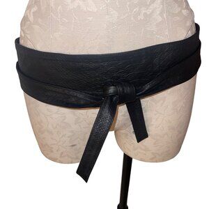 Womens Belt One Size Black Snake Embossed Leather OBI Casual